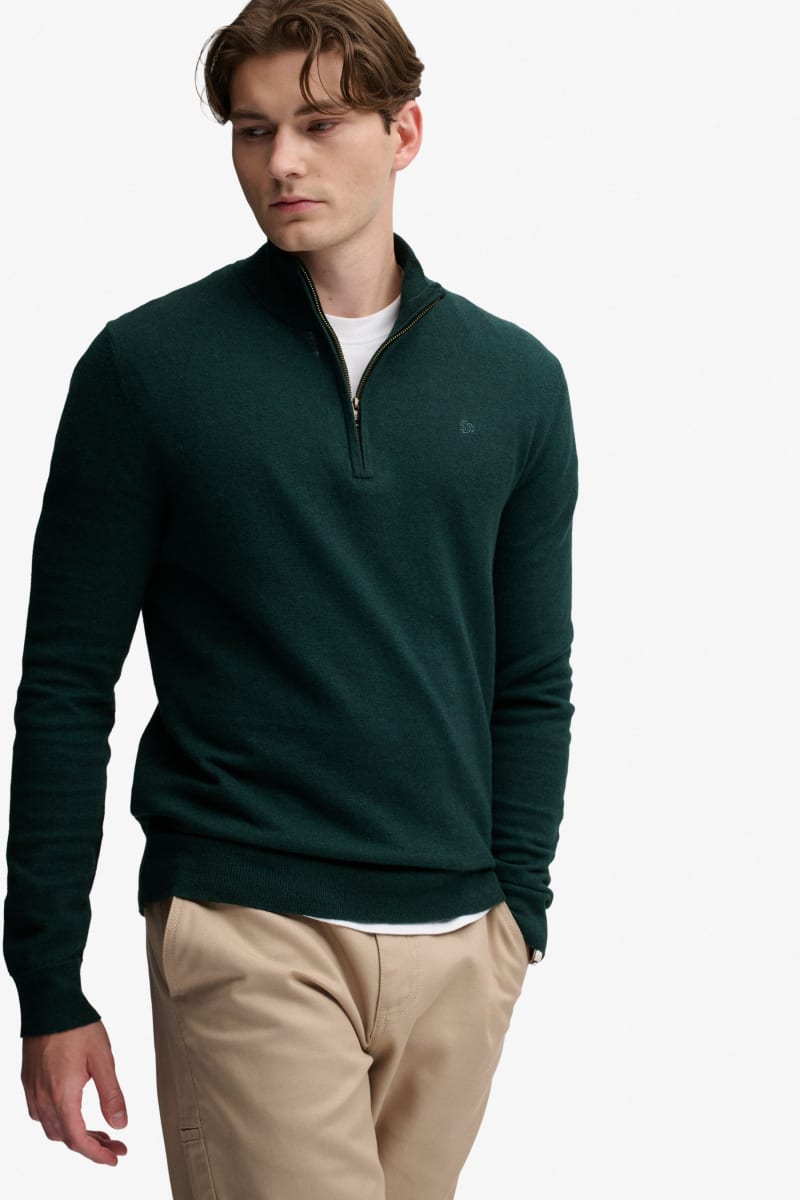 Superdry Essential Lightweight Wool Blend Half Zip - Deep Pine Green