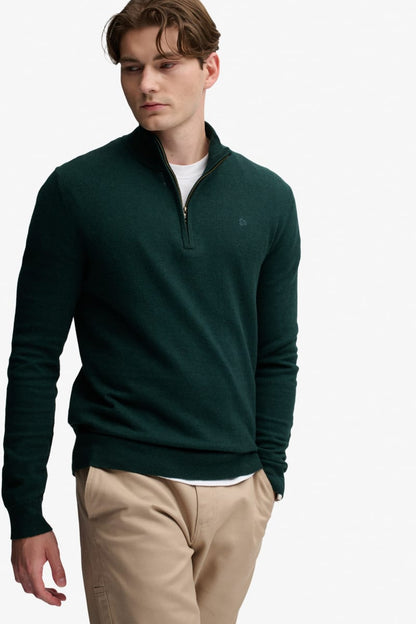 Superdry Essential Lightweight Wool Blend Half Zip - Deep Pine Green