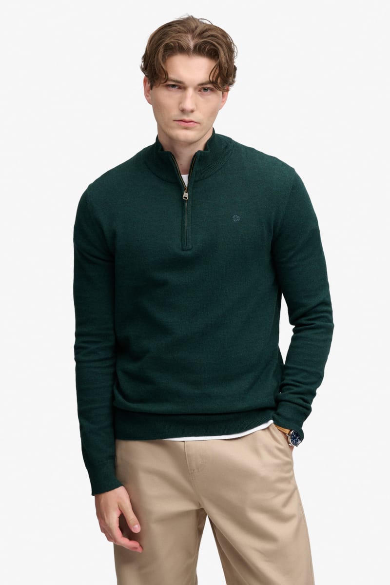 Superdry Essential Lightweight Wool Blend Half Zip - Deep Pine Green
