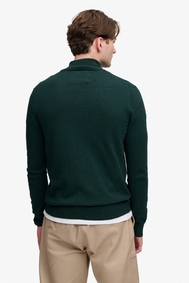 Superdry Essential Lightweight Wool Blend Half Zip - Deep Pine Green