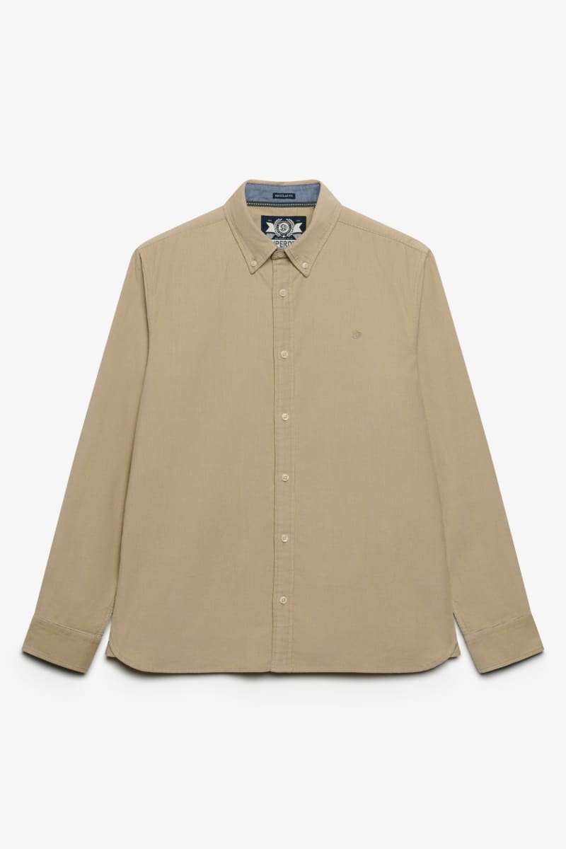 Superdry Classic Needle Cord Shirt - Stone Wash Taupe Brown