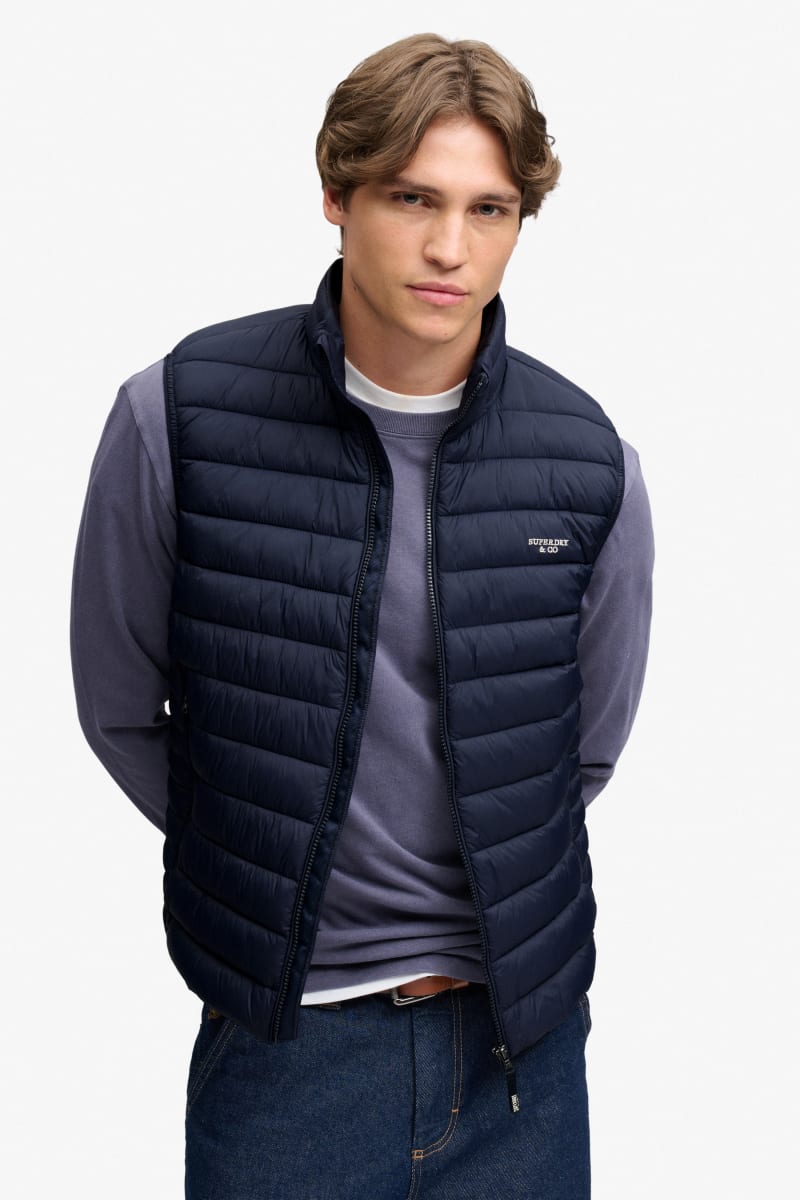 Superdry Fuji Lite Padded Gilet in Eclipse Navy, front view