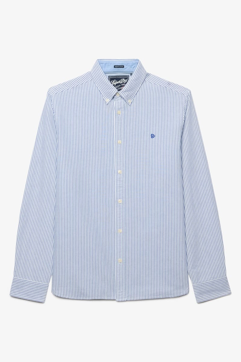 Superdry M4011247A Preppy Oxford Long Sleeve Shirt Azure Blue Chalk Stripe
