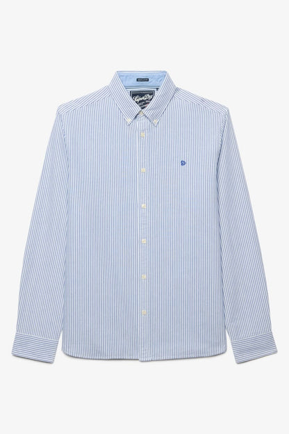 Superdry M4011247A Preppy Oxford Long Sleeve Shirt Azure Blue Chalk Stripe