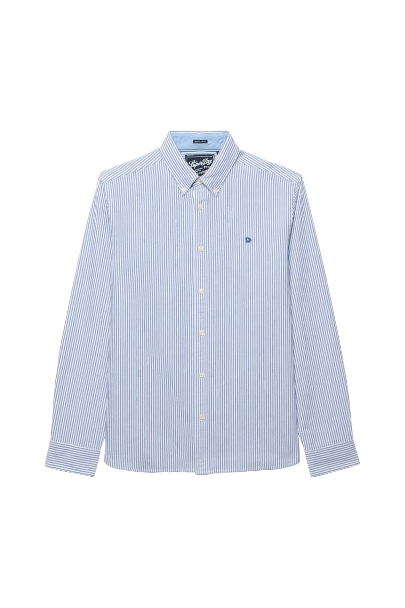 Superdry M4011247A Preppy Oxford Long Sleeve Shirt Azure Blue Chalk Stripe