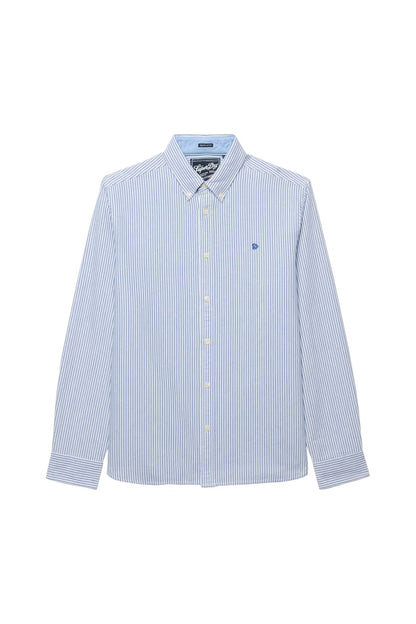 Superdry M4011247A Preppy Oxford Long Sleeve Shirt Azure Blue Chalk Stripe