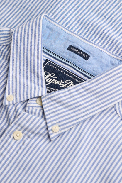 Superdry M4011247A Preppy Oxford Long Sleeve Shirt Azure Blue Chalk Stripe