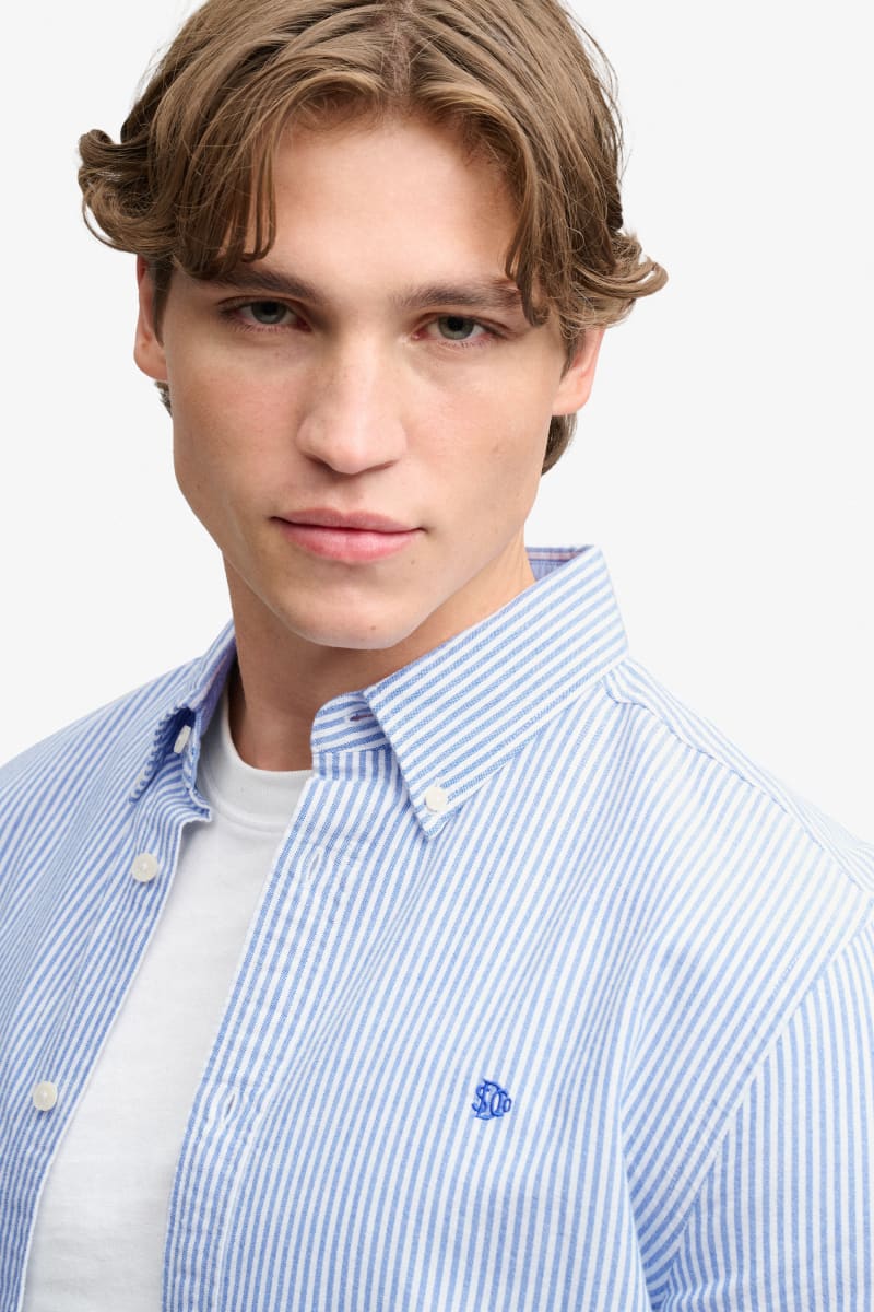 Superdry M4011247A Preppy Oxford Long Sleeve Shirt Azure Blue Chalk Stripe