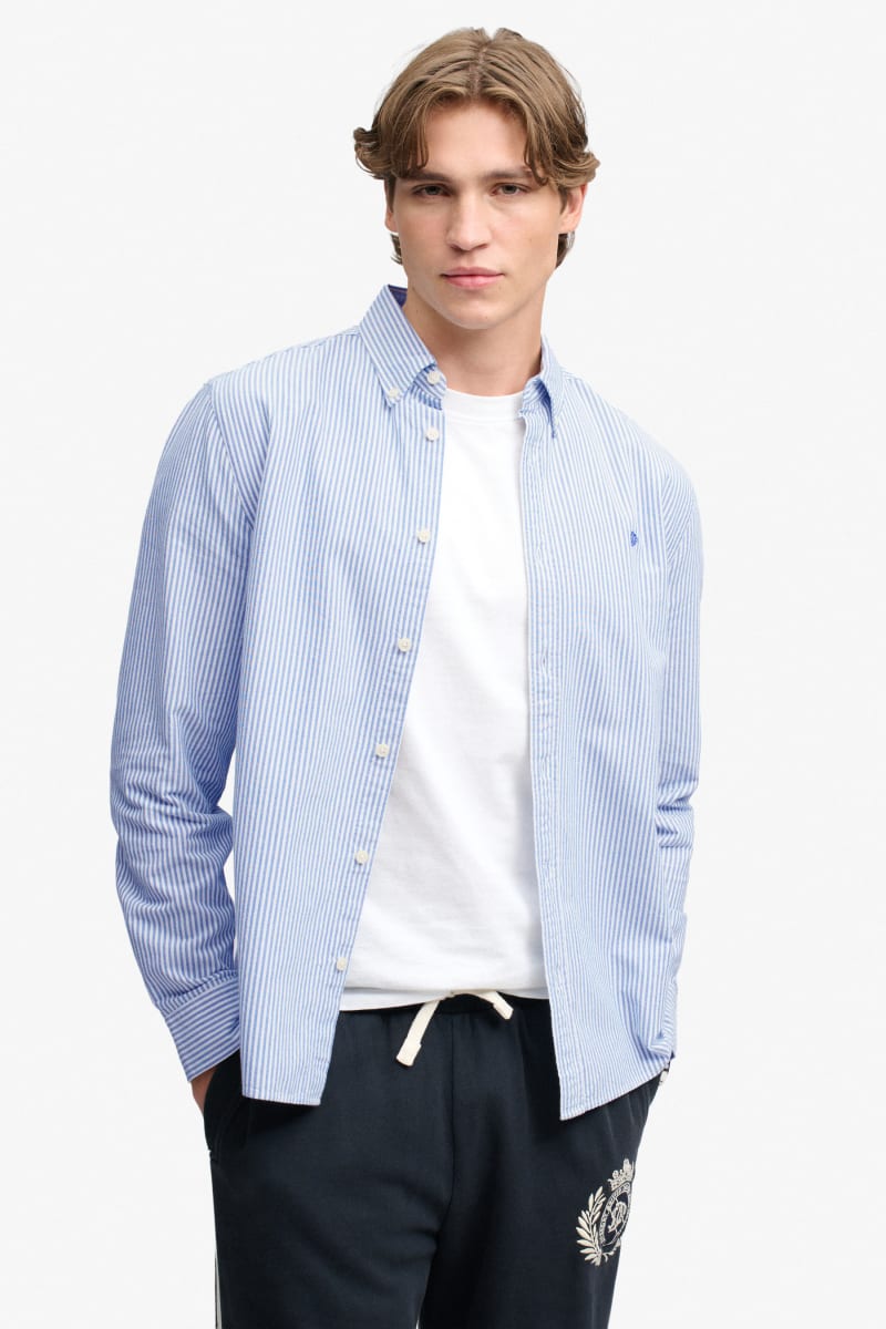 Superdry M4011247A Preppy Oxford Long Sleeve Shirt Azure Blue Chalk Stripe