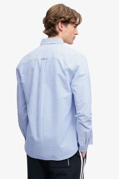 Superdry M4011247A Preppy Oxford Long Sleeve Shirt Azure Blue Chalk Stripe