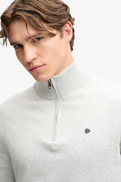 Superdry Prep Essential Cotton Half Zip Knit in Lightning Grey Marl