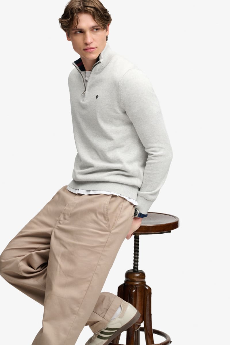 Superdry Prep Essential Cotton Half Zip Knit in Lightning Grey Marl