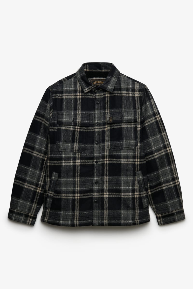Superdry M4011191A Borg Lined Miller Overshirt Peyton Check Black
