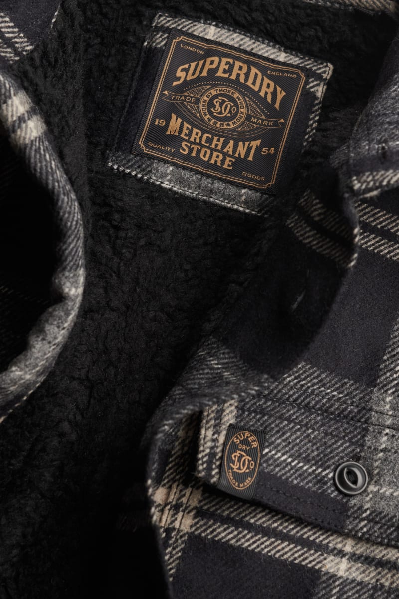 Superdry M4011191A Borg Lined Miller Overshirt Peyton Check Black