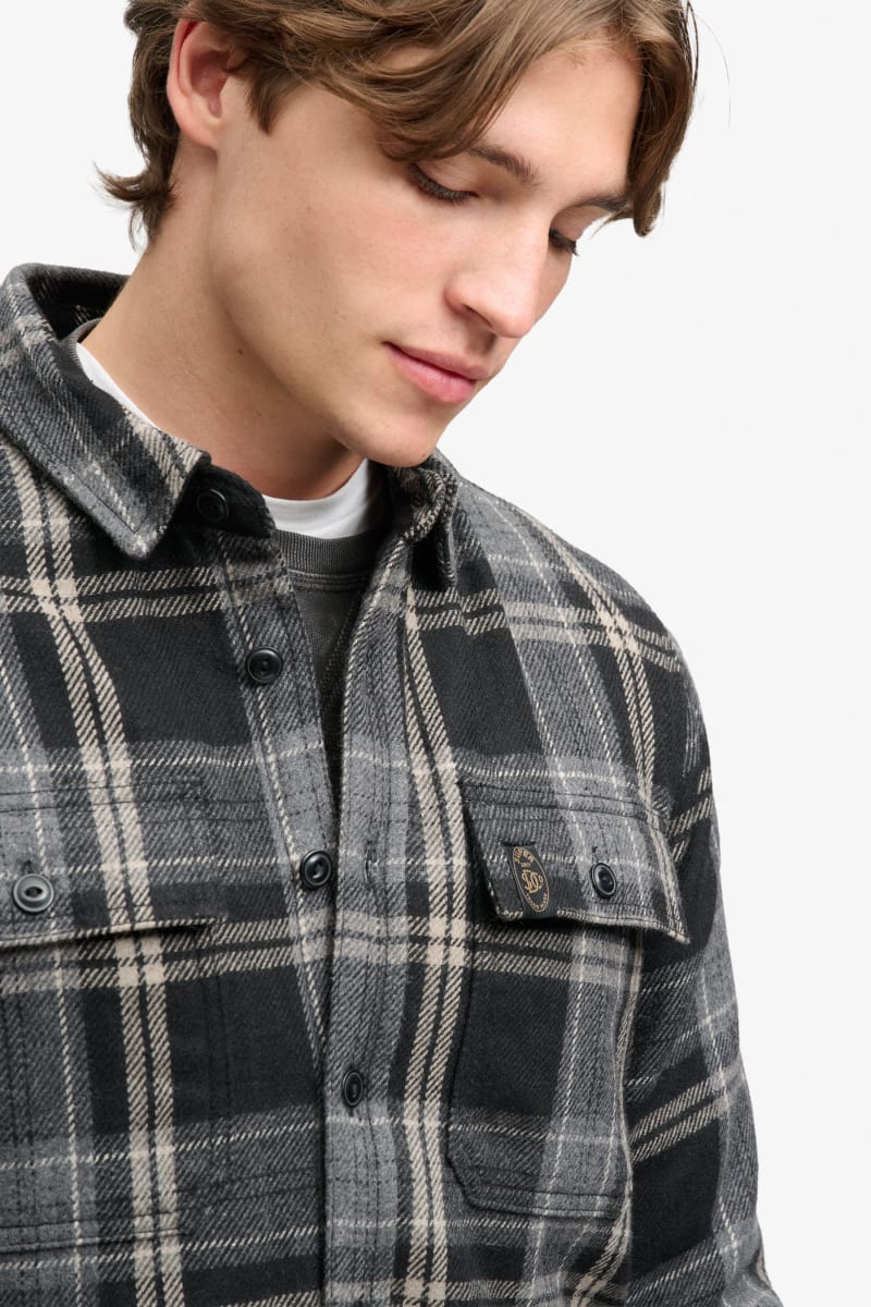 Superdry M4011191A Borg Lined Miller Overshirt Peyton Check Black