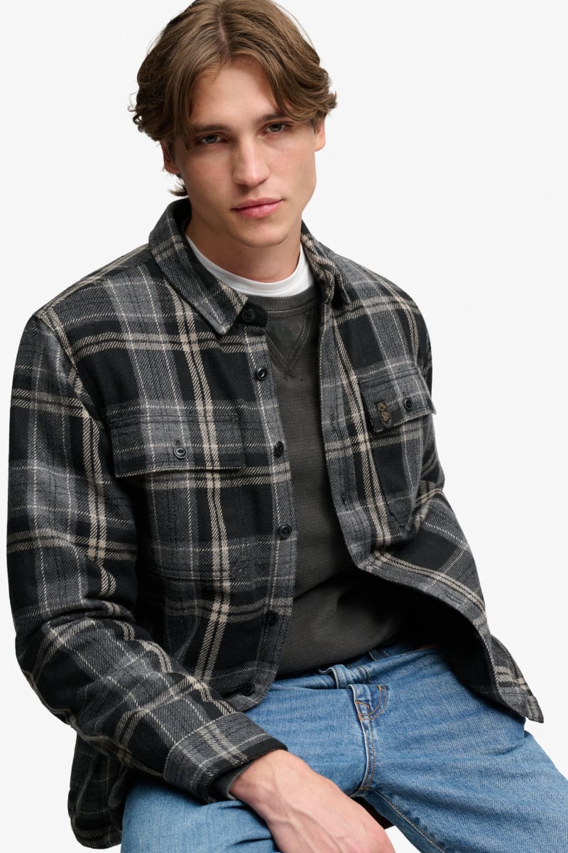 Superdry M4011191A Borg Lined Miller Overshirt Peyton Check Black
