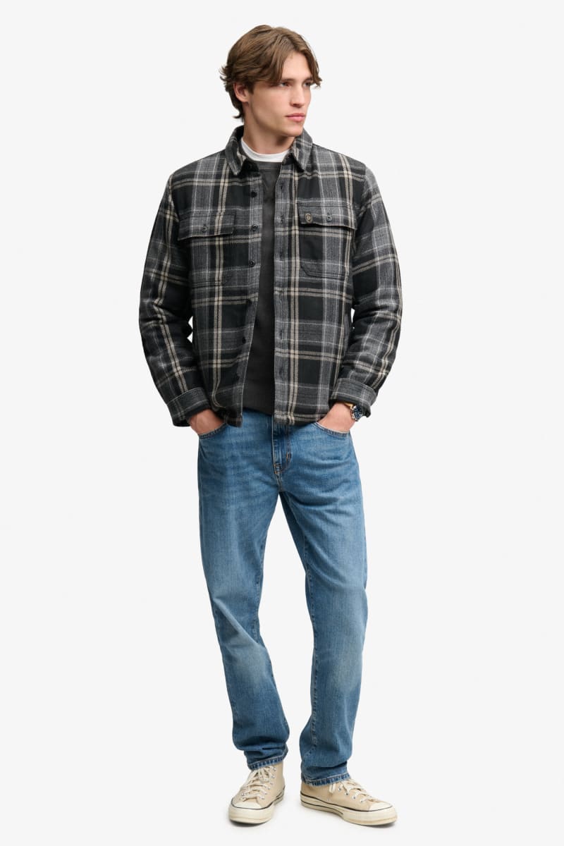 Superdry M4011191A Borg Lined Miller Overshirt Peyton Check Black