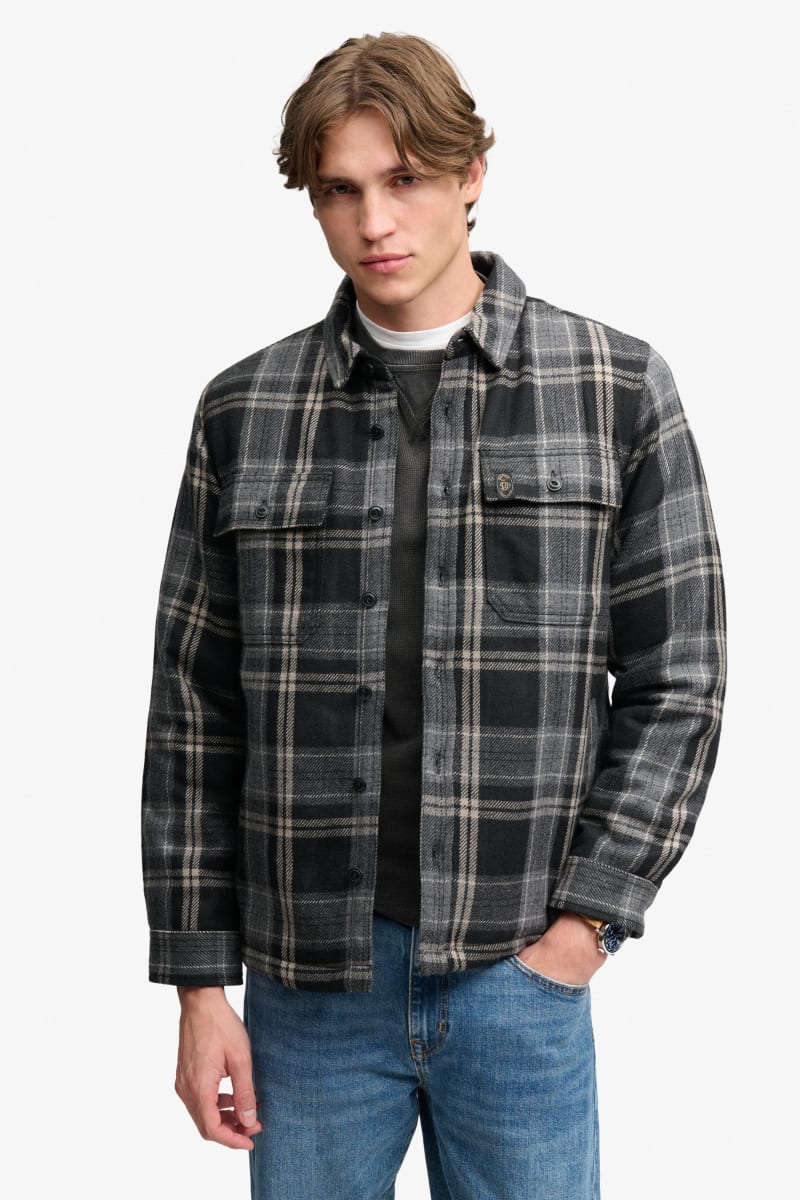 Superdry M4011191A Borg Lined Miller Overshirt Peyton Check Black