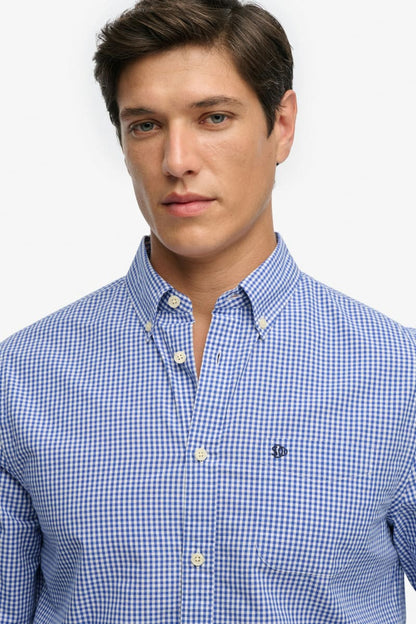 Superdry M4011107A Preppy Poplin Long Sleeve Shirt Montauk Navy Gingham