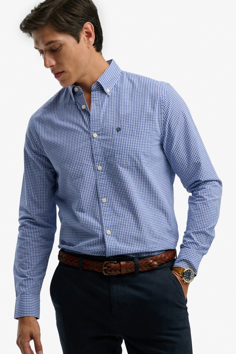 Superdry M4011107A Preppy Poplin Long Sleeve Shirt Montauk Navy Gingham