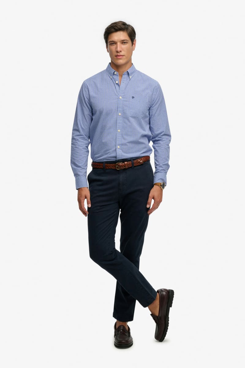 Superdry M4011107A Preppy Poplin Long Sleeve Shirt Montauk Navy Gingham