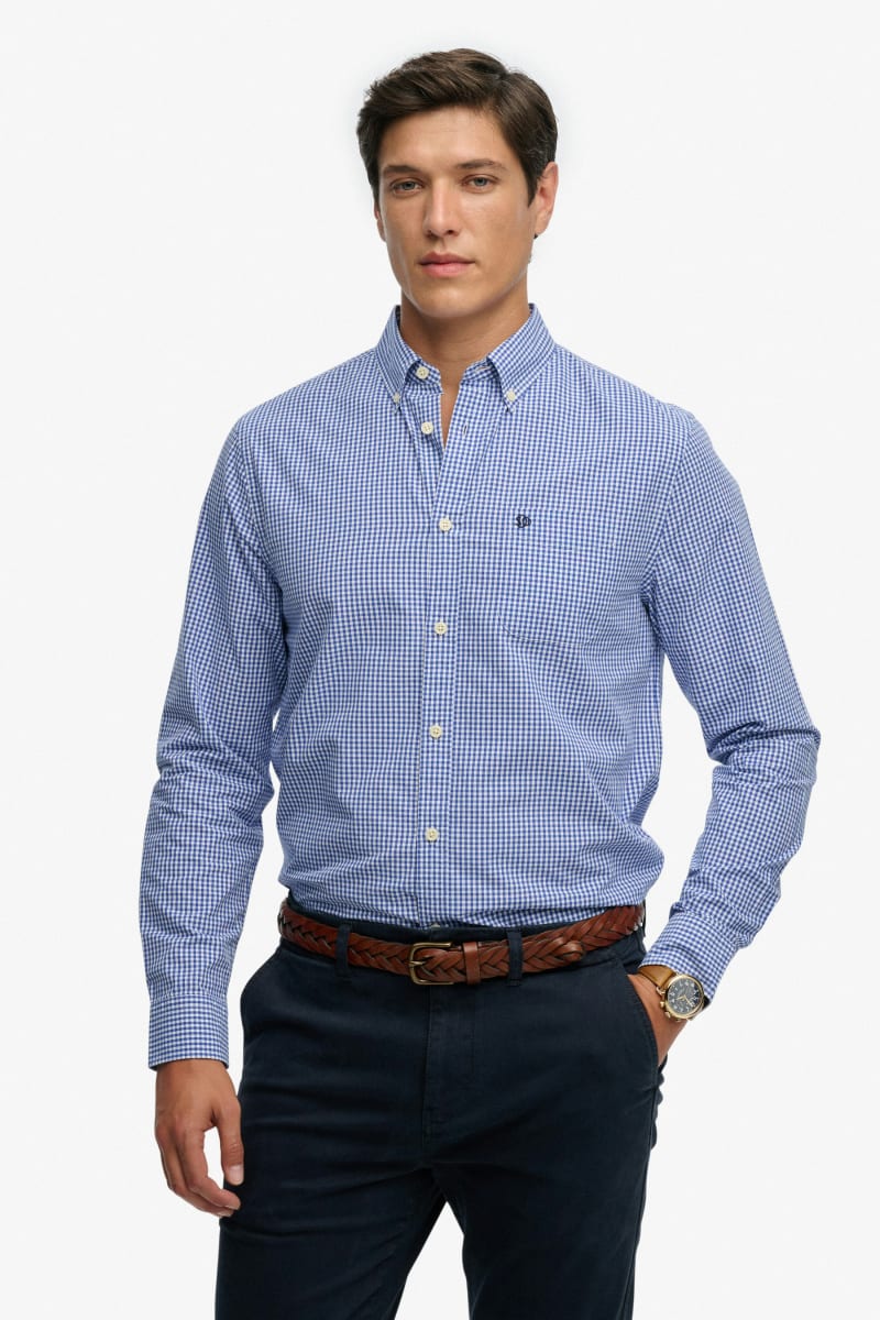Superdry M4011107A Preppy Poplin Long Sleeve Shirt Montauk Navy Gingham