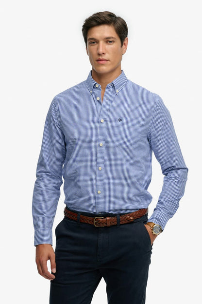 Superdry M4011107A Preppy Poplin Long Sleeve Shirt Montauk Navy Gingham