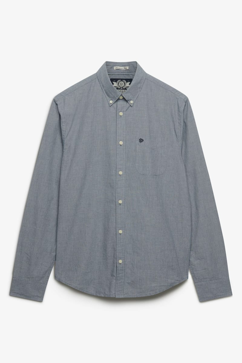 Superdry M4011107A Preppy Poplin Long Sleeve Shirt Navy Micro Houndstooth