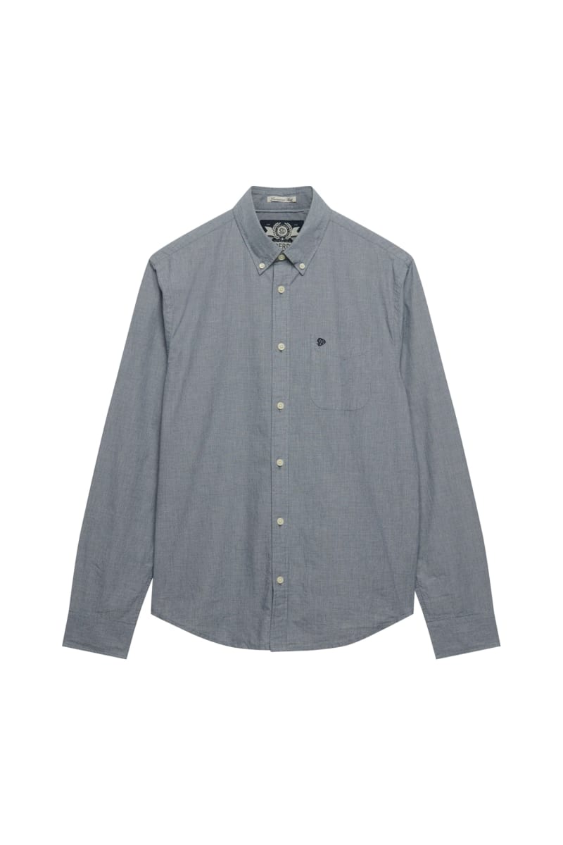 Superdry M4011107A Preppy Poplin Long Sleeve Shirt Navy Micro Houndstooth