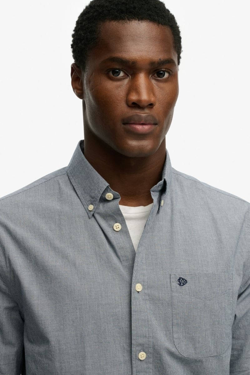 Superdry M4011107A Preppy Poplin Long Sleeve Shirt Navy Micro Houndstooth