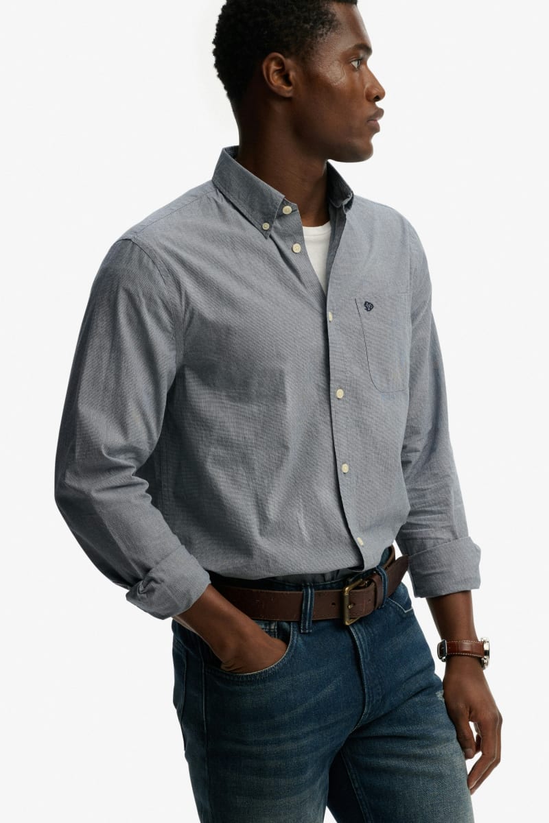 Superdry M4011107A Preppy Poplin Long Sleeve Shirt Navy Micro Houndstooth
