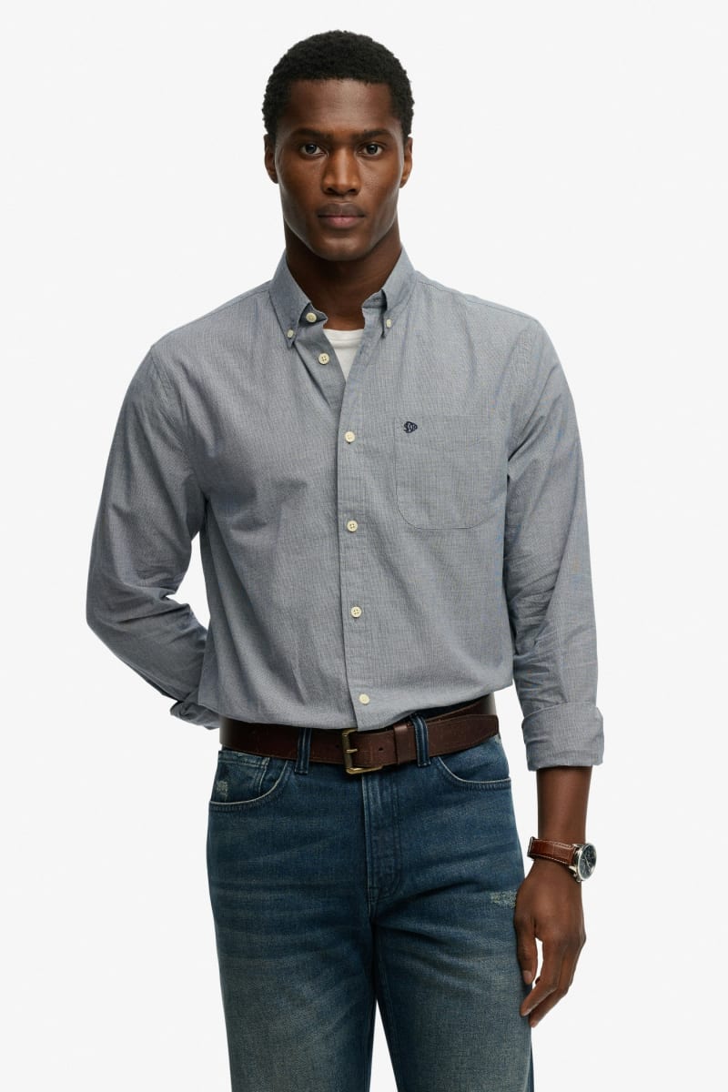Superdry M4011107A Preppy Poplin Long Sleeve Shirt Navy Micro Houndstooth