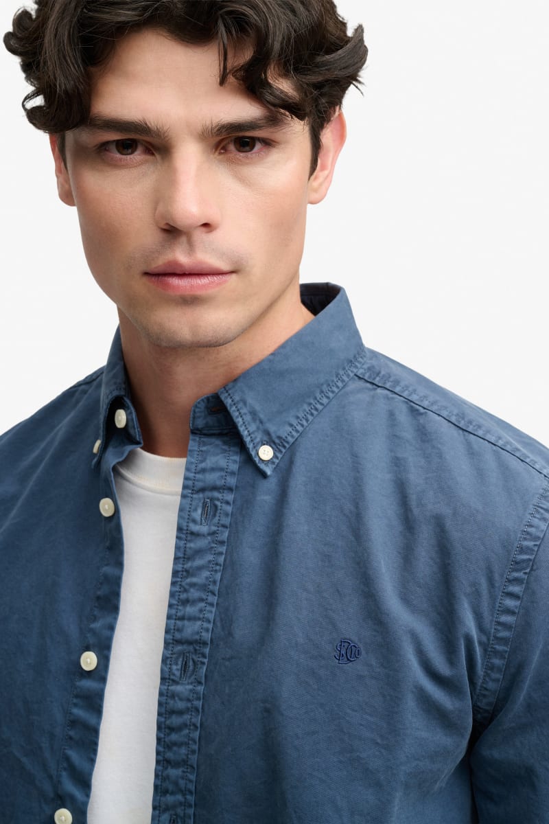 Superdry Garment Dyed Long Sleeve Shirt - Tumbled Slate Blue