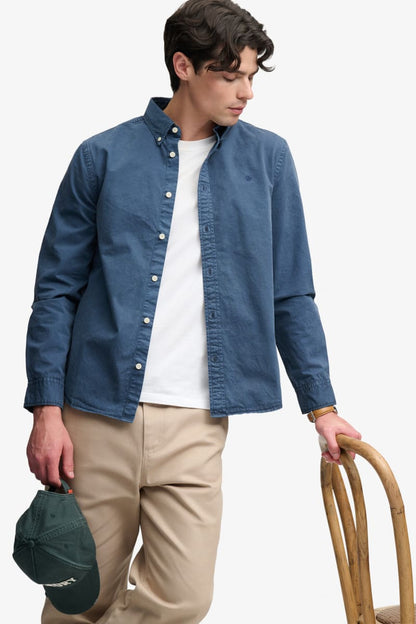Superdry Garment Dyed Long Sleeve Shirt - Tumbled Slate Blue