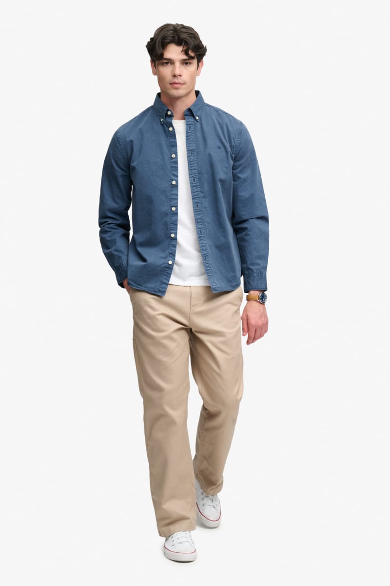 Superdry Garment Dyed Long Sleeve Shirt - Tumbled Slate Blue