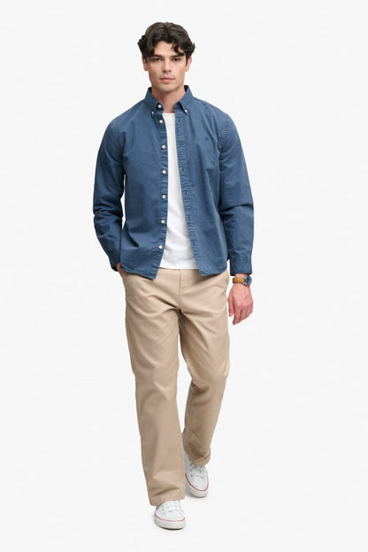 Superdry Garment Dyed Long Sleeve Shirt - Tumbled Slate Blue