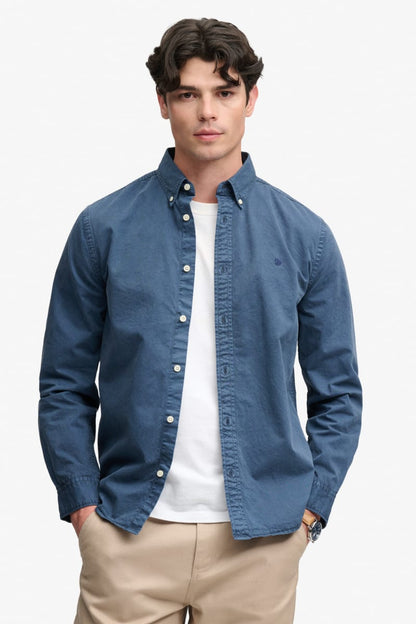Superdry Garment Dyed Long Sleeve Shirt - Tumbled Slate Blue