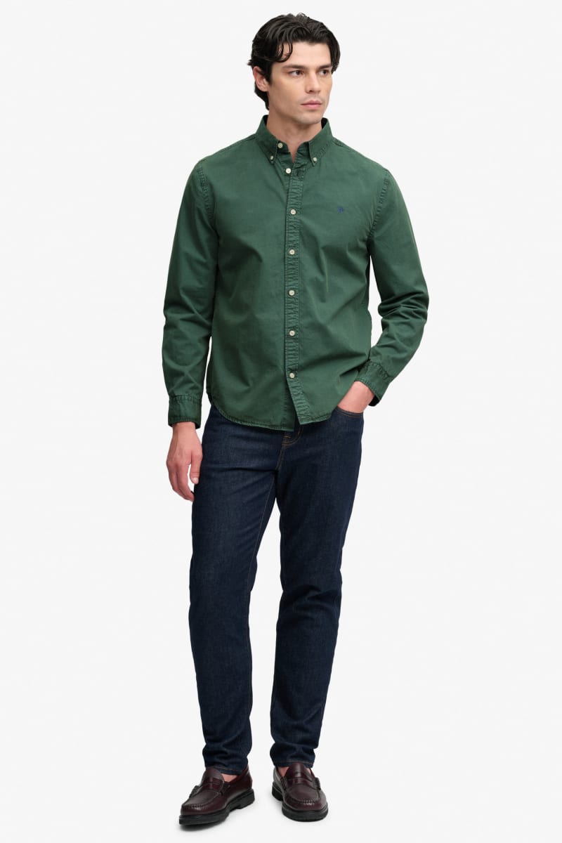 Superdry Garment Dyed Long Sleeve Shirt in Tumbled Green, fabric detail