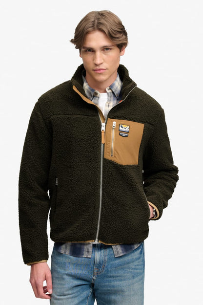 Superdry Mountain Full Zip Fleece Olive and Deep Brown