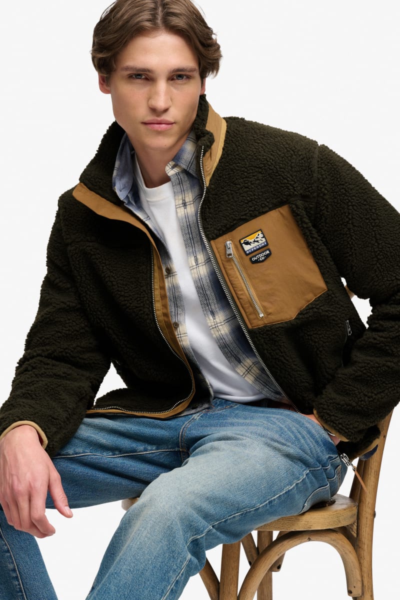 Superdry Mountain Full Zip Fleece Olive and Deep Brown