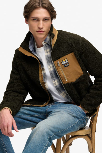 Superdry Mountain Full Zip Fleece Olive and Deep Brown