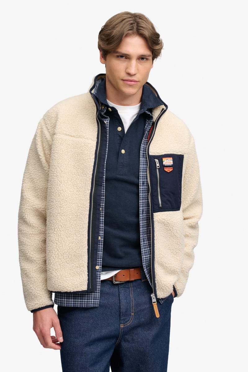 Superdry M2014623A Vintage Retro Full Zip Fleece Oatmeal Olive