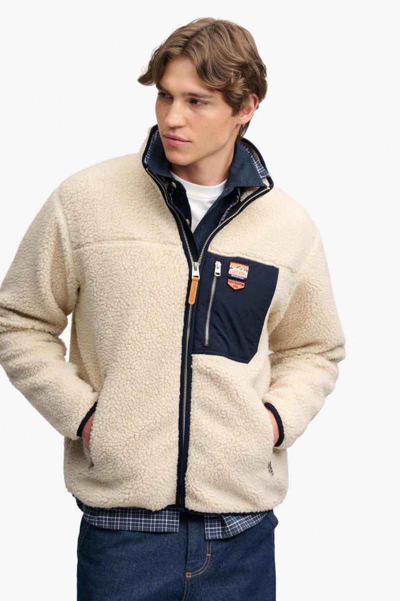 Superdry M2014623A Vintage Retro Full Zip Fleece Oatmeal Olive