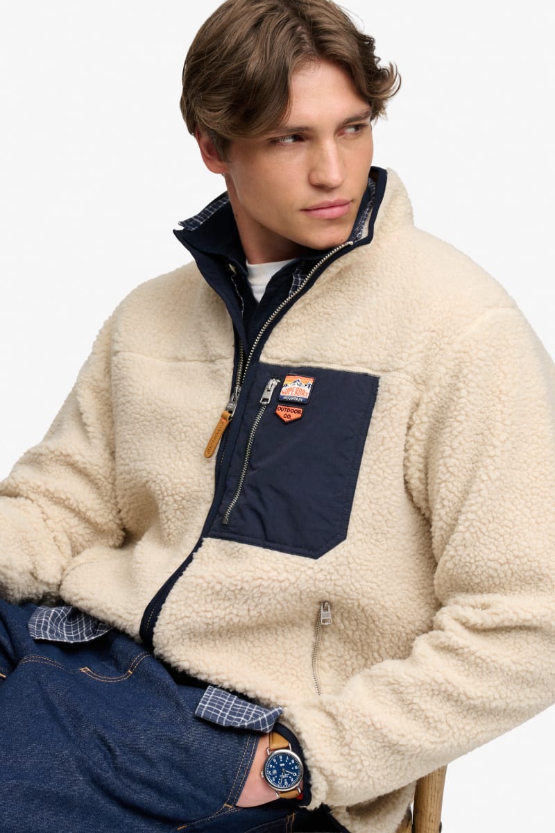 Superdry M2014623A Vintage Retro Full Zip Fleece Oatmeal Olive