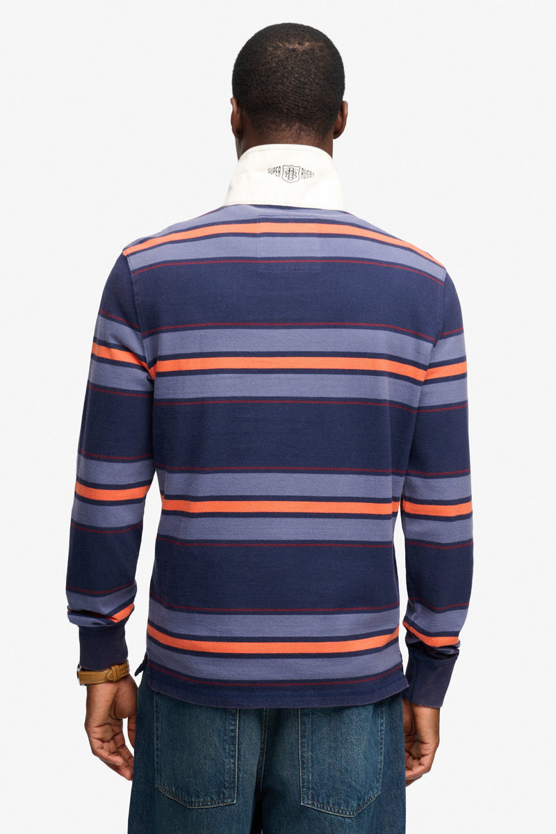 Superdry M1110483A Relaxed Fit Double Emblem Stripe Rugby Top Orange Navy Stripe