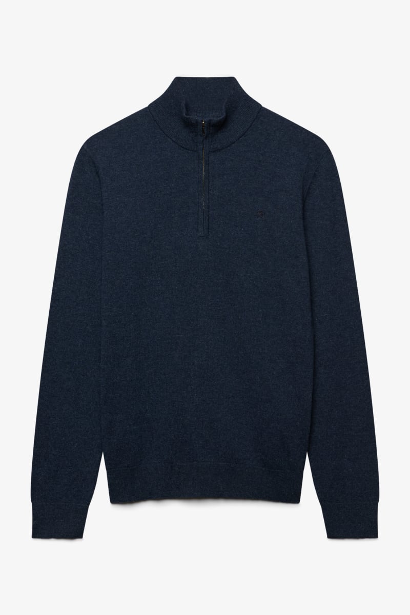 Superdry Essential Lightweight Wool Blend Half Zip - Rich Navy Marl
