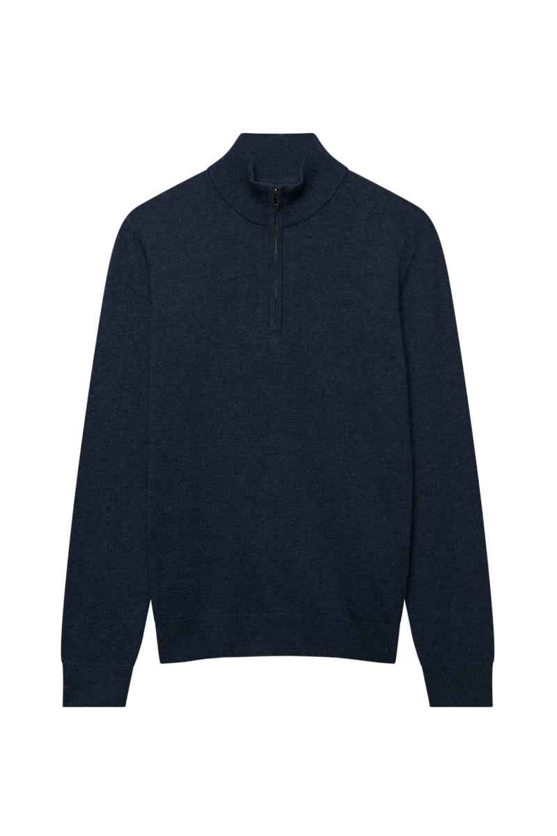 Superdry Essential Lightweight Wool Blend Half Zip - Rich Navy Marl