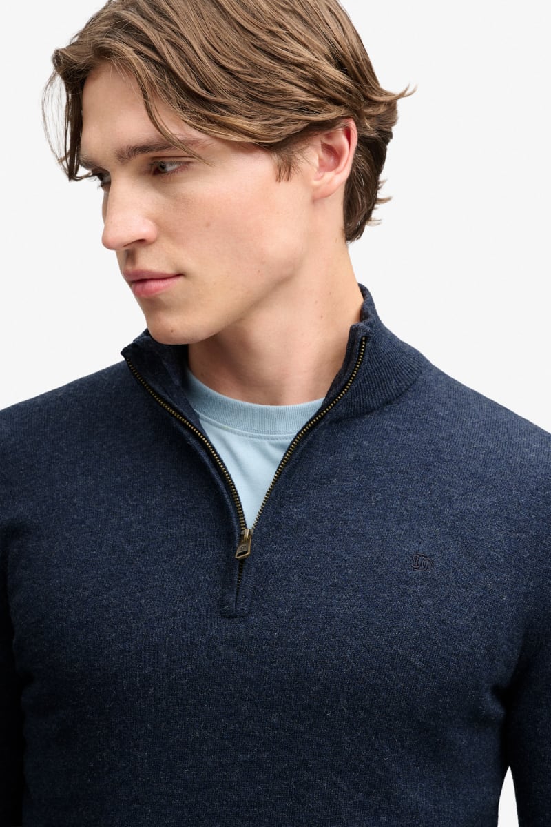 Superdry Essential Lightweight Wool Blend Half Zip - Rich Navy Marl