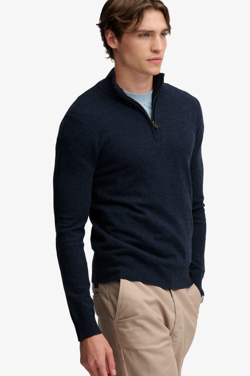 Superdry Essential Lightweight Wool Blend Half Zip - Rich Navy Marl