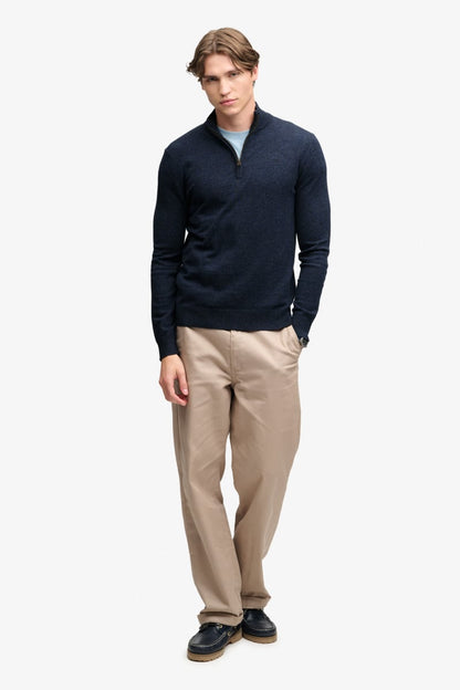 Superdry Essential Lightweight Wool Blend Half Zip - Rich Navy Marl